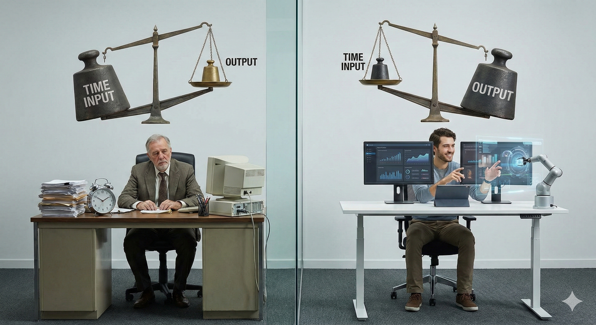 AI 讓「上班」成為選擇？我比較相信：它先讓「時間 ↔ 產出」的比例失真