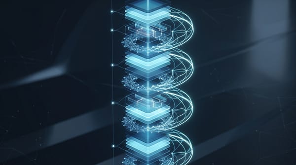 現代 LLM 共識架構與長上下文混合注意力的抽象示意