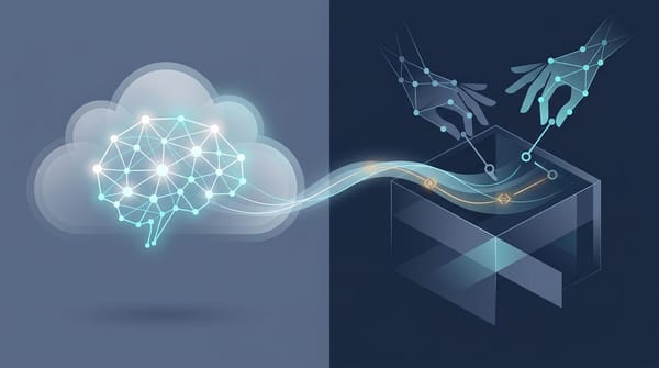託管代理：腦在雲端、手可在自有基礎設施的抽象示意